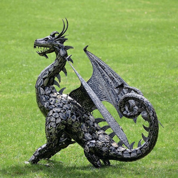 Dragon Statue with Curly Tail Iron Sculpture